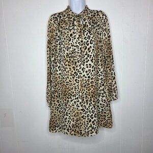 Love Ady Womens Animal Print Tie Neck Mini Swing Dress Size M Mob Wife Edgy